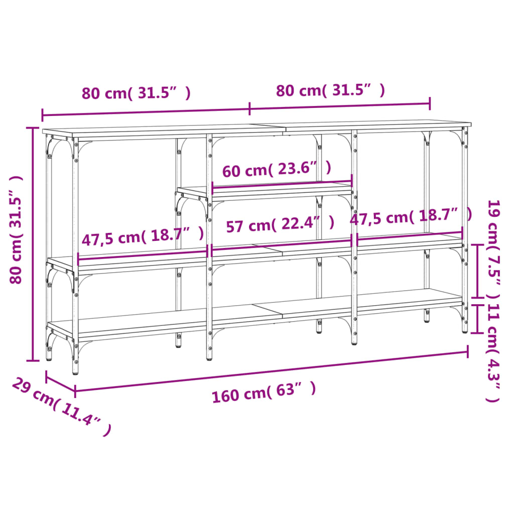 Tavolino Consolle Nero 160x29x80 cm in Legno Multistrato