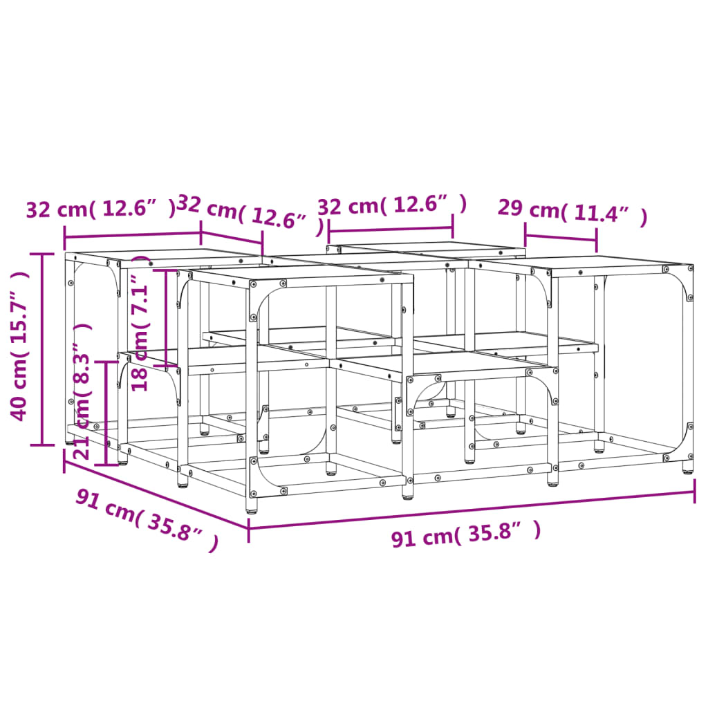 Tavolino da Salotto Rovere Fumo 91x91x40cm in Legno Multistrato