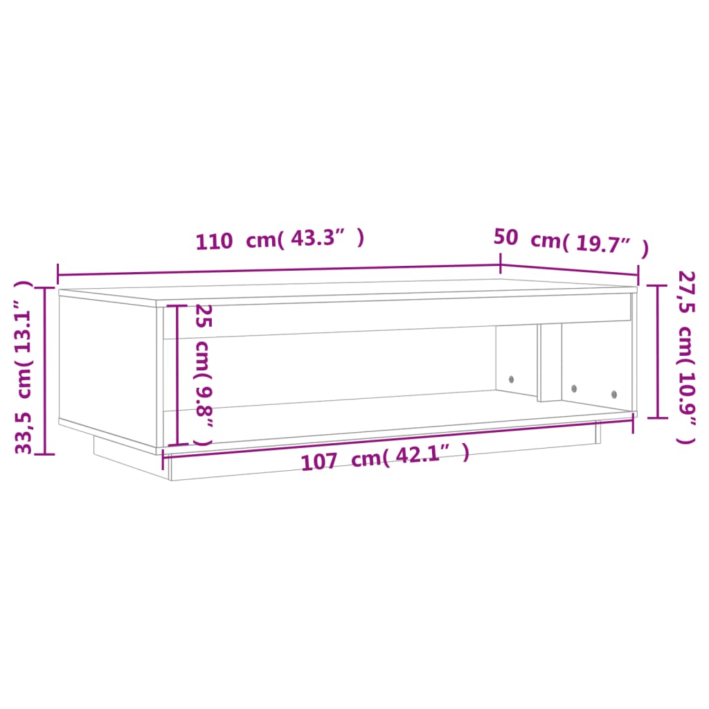 Tavolino da Salotto Marrone Cera 110x50x33,5cm Massello di Pino