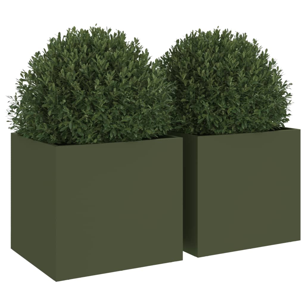 Fioriere 2pz Verde Oliva 32x30x29 cm Acciaio Laminato a Freddo