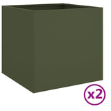 Fioriere 2pz Verde Oliva 42x40x39 cm Acciaio Laminato a Freddo