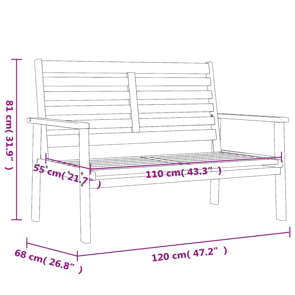 Panca Divano da Giardino 120 cm in Legno Massello di Acacia