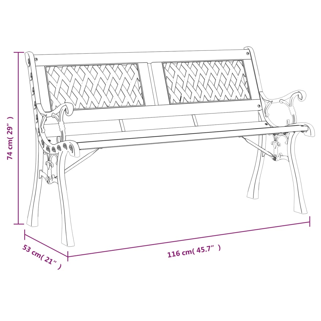 Panca da Giardino 116 cm in Legno Massello di Abete e Acciaio