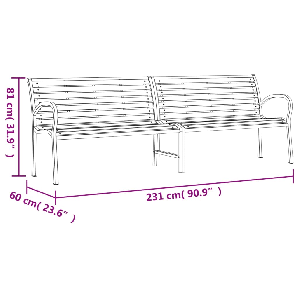 Panca da Giardino Doppia 231 cm in Acciaio e WPC