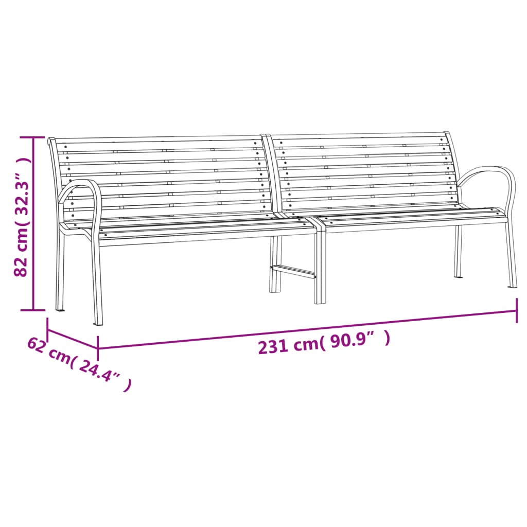 Panca Giardino Marrone 231cm Legno e Acciaio Verniciato Polvere