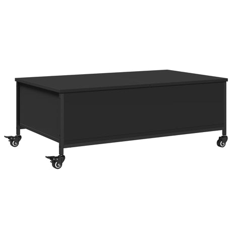 Tavolino Salotto con Ruote Nero 91x55x34 cm Legno Multistrato