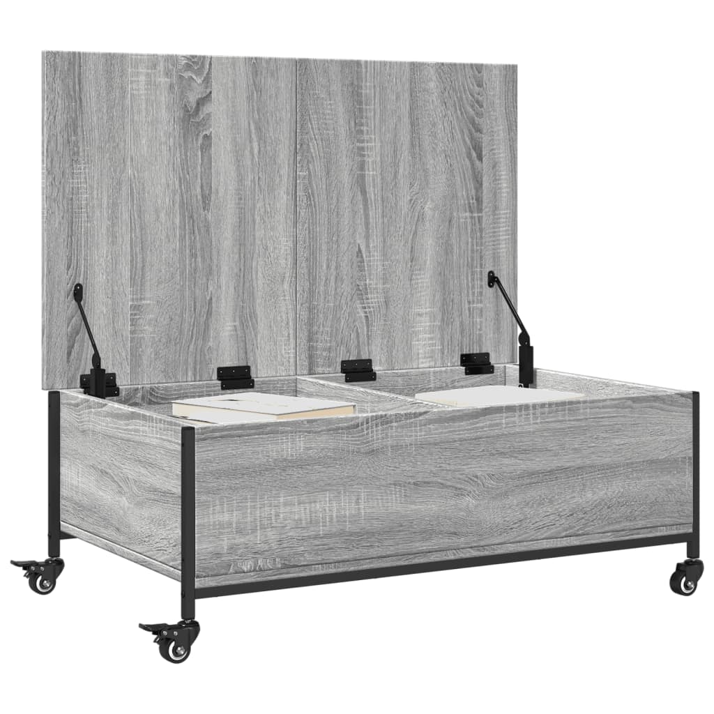 Tavolino con Ruote Grigio Sonoma 91x55x34 cm Legno Multistrato