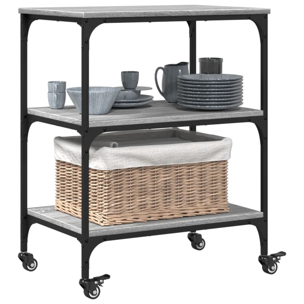 Carrello da Cucina Grigio Sonoma 60x41x76 cm Legno Multistrato