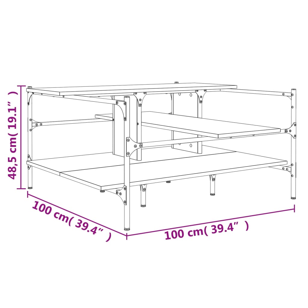 Tavolino Salotto Rovere Fumo 100x100x48,5cm Legno Multistrato