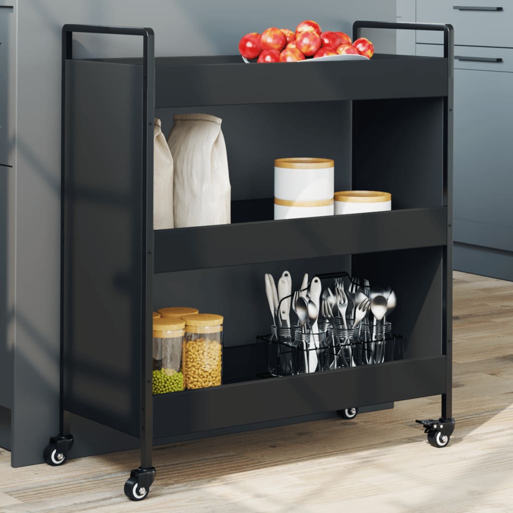 Carrello da Cucina Nero 70x30x82 cm in Legno Multistrato