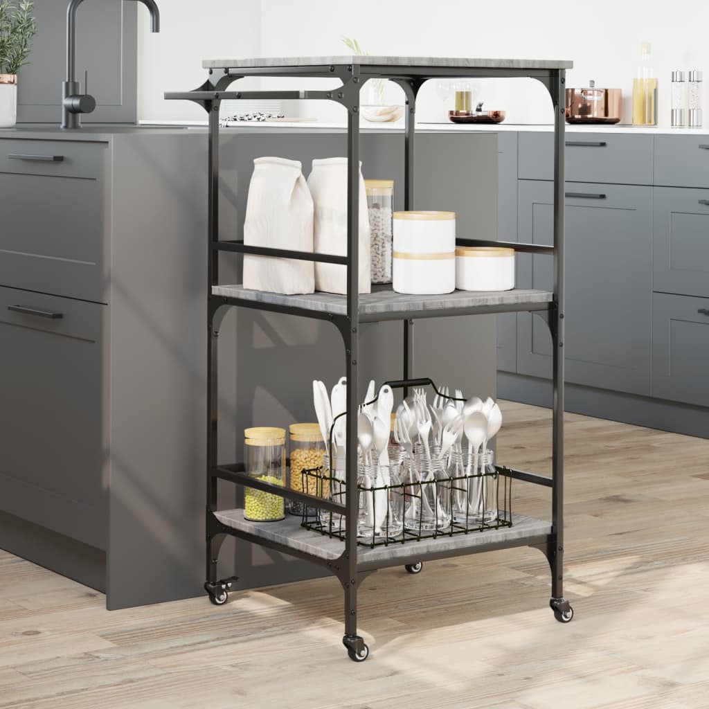 Carrello da Cucina Grigio Sonoma 60,5x50x105 cm