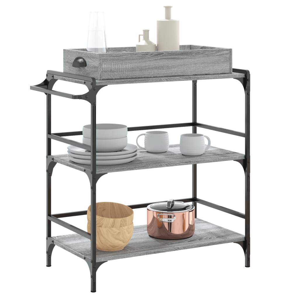 Carrello Cucina Grigio Sonoma 81,5x41x92,5 cm Legno Multistrato