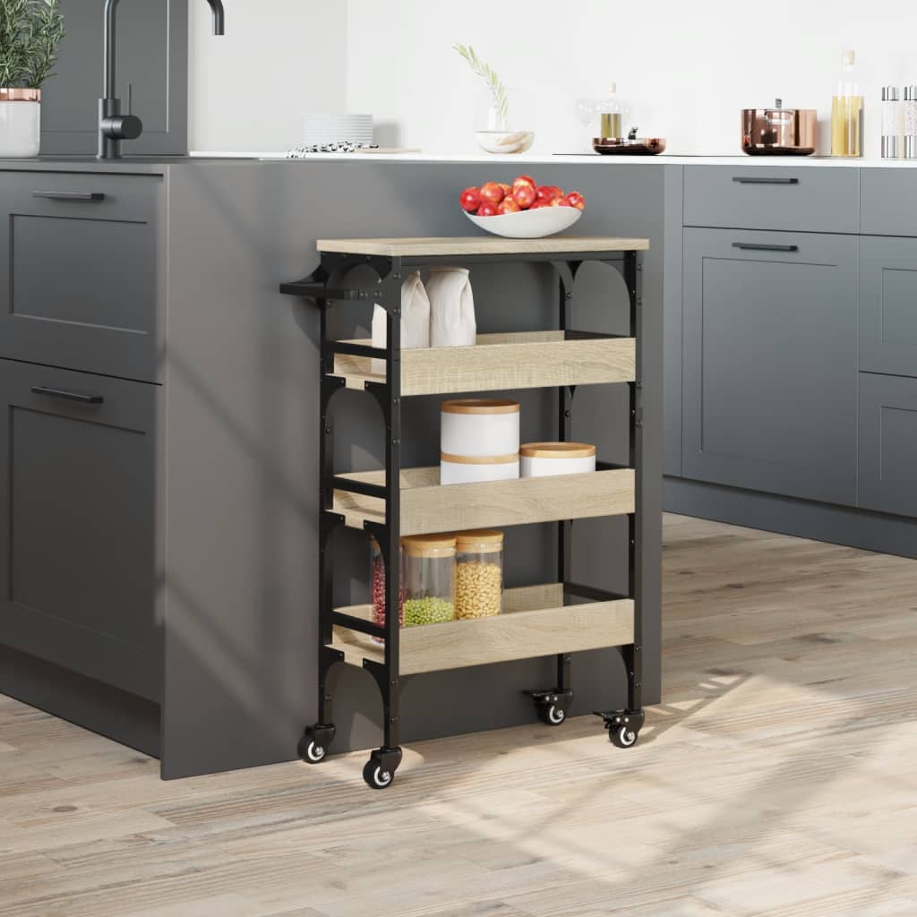 Carrello da Cucina Rovere Sonoma 53x20x76 cm Legno Multistrato