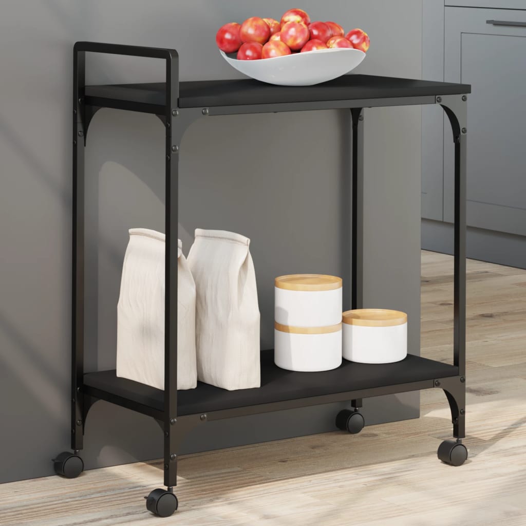 Carrello da Cucina Nero 60,5x31x72,5 cm in Legno Multistrato