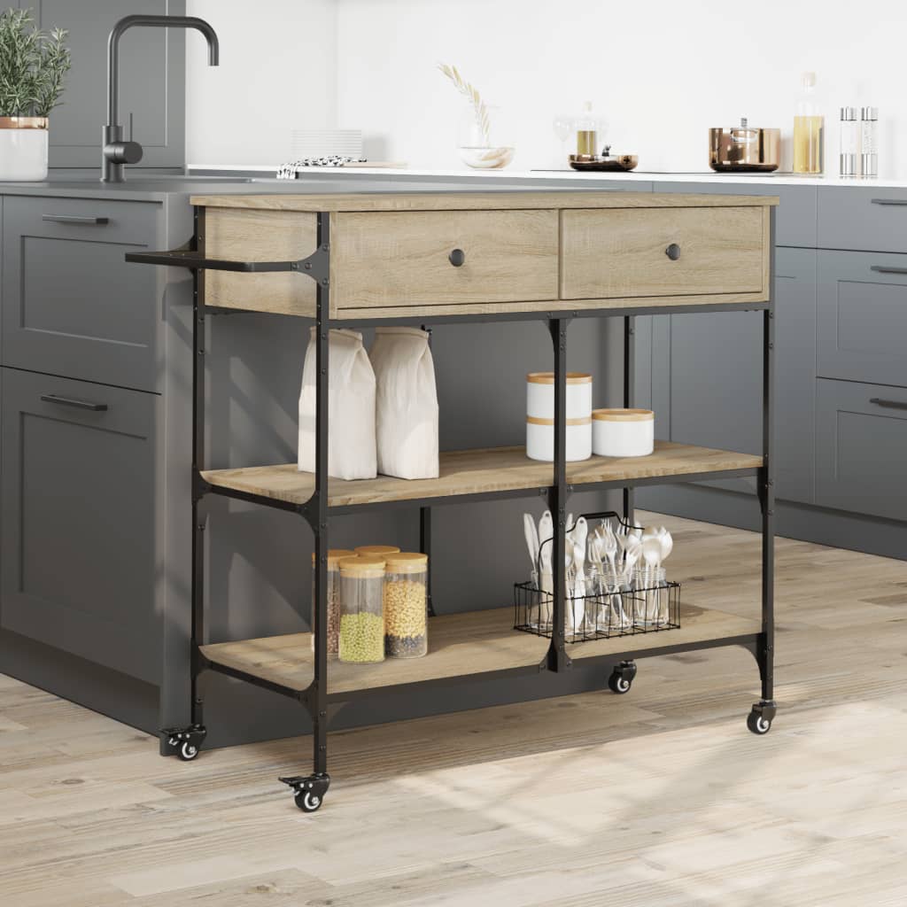 Carrello da Cucina Rovere Sonoma 105x42x95 cm Legno Multistrato