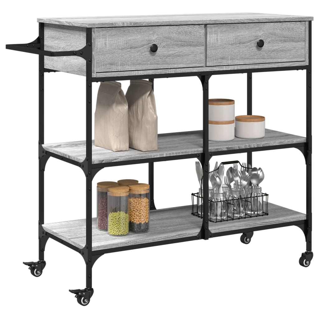 Carrello Cucina Grigio Sonoma 105x42x95 cm in Legno Multistrato