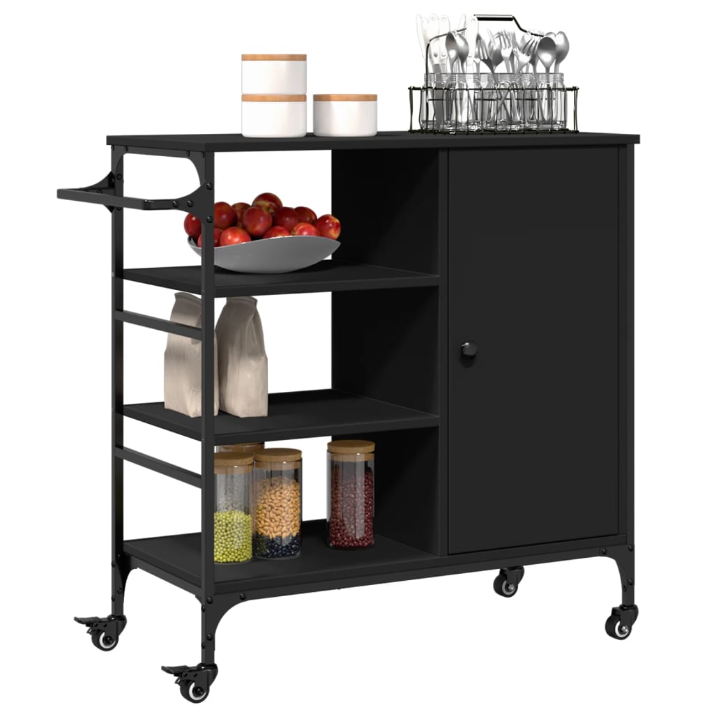 Carrello da Cucina Nero 87,5x38,5x84,5 cm in Legno Multistrato