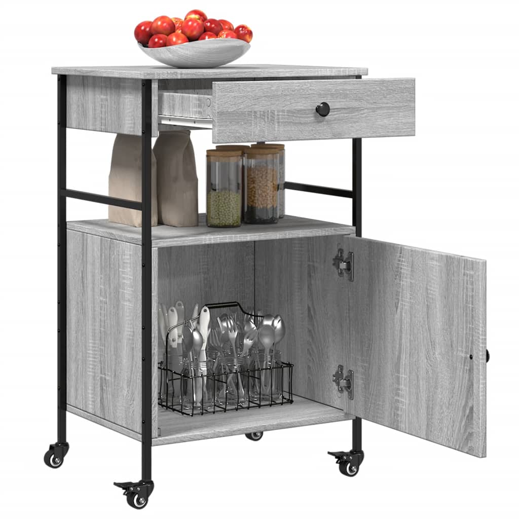 Carrello da Cucina Grigio Sonoma 56x43x89,5cm Legno Multistrato