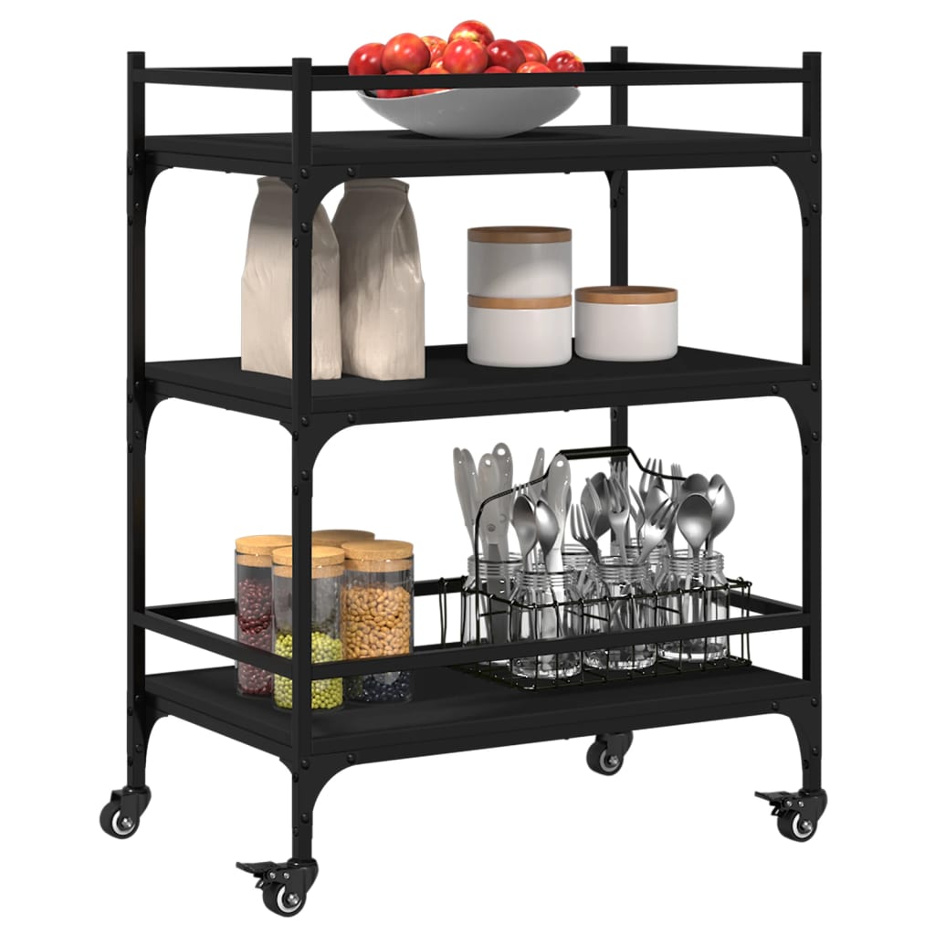 Carrello da Cucina Nero 65x40x86,5 cm in Legno Multistrato