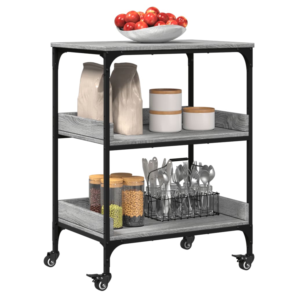 Carrello da Cucina Grigio Sonoma 60x41x80,5cm Legno Multistrato