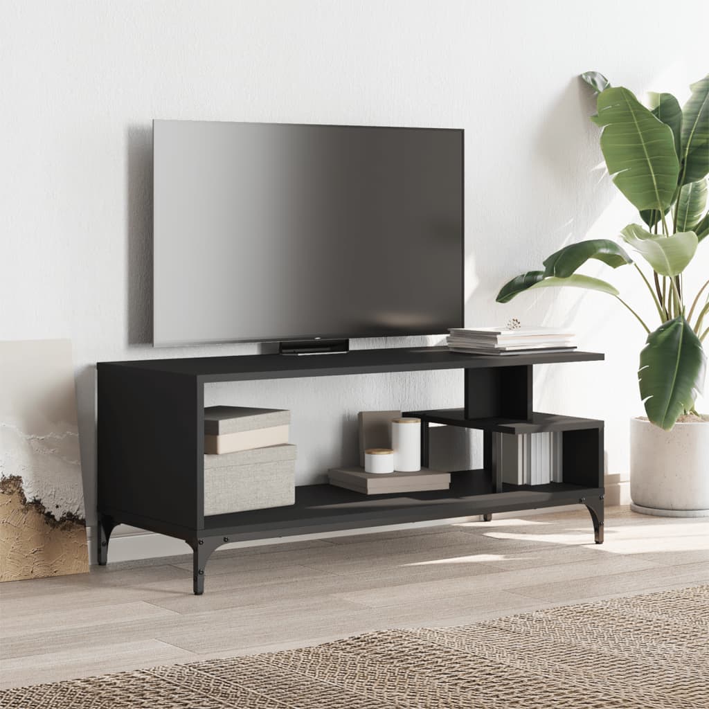 Mobile TV Nero 102x40x41cm Legno e Acciaio Verniciato a Polvere