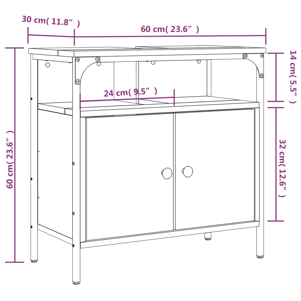 Mobile Lavabo Bagno Nero 60x30x60 cm in Legno Multistrato