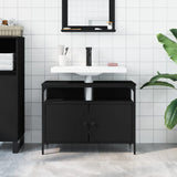 Mobile Lavabo Bagno Nero 80x30x60 cm in Legno Multistrato
