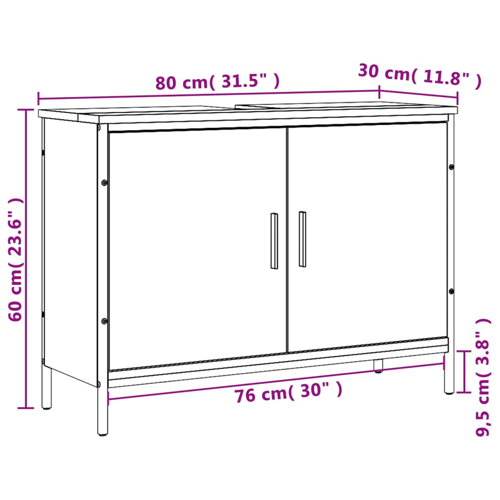 Mobile Lavabo Bagno Rovere Sonoma 80x30x60 cm Legno Multistrato