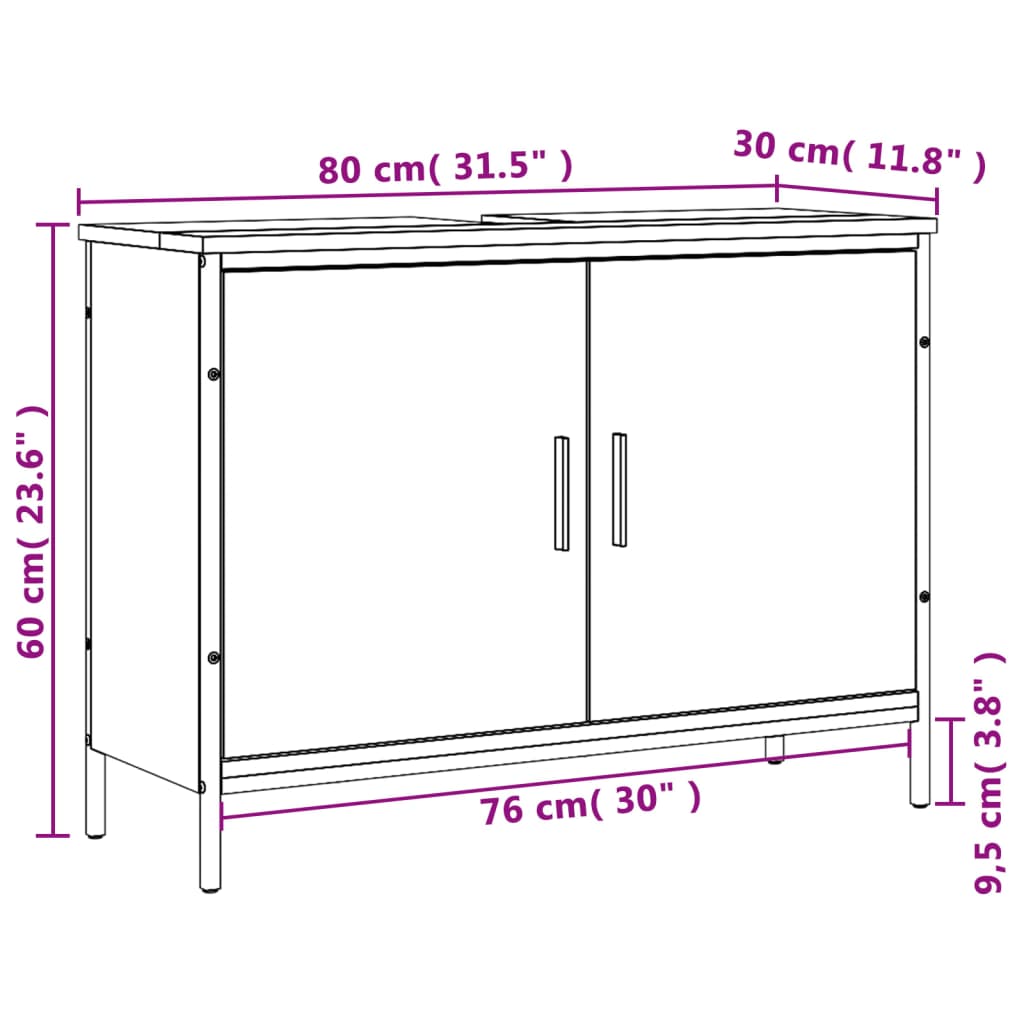 Mobile Lavabo Bagno Grigio Sonoma 80x30x60 cm Legno Multistrato