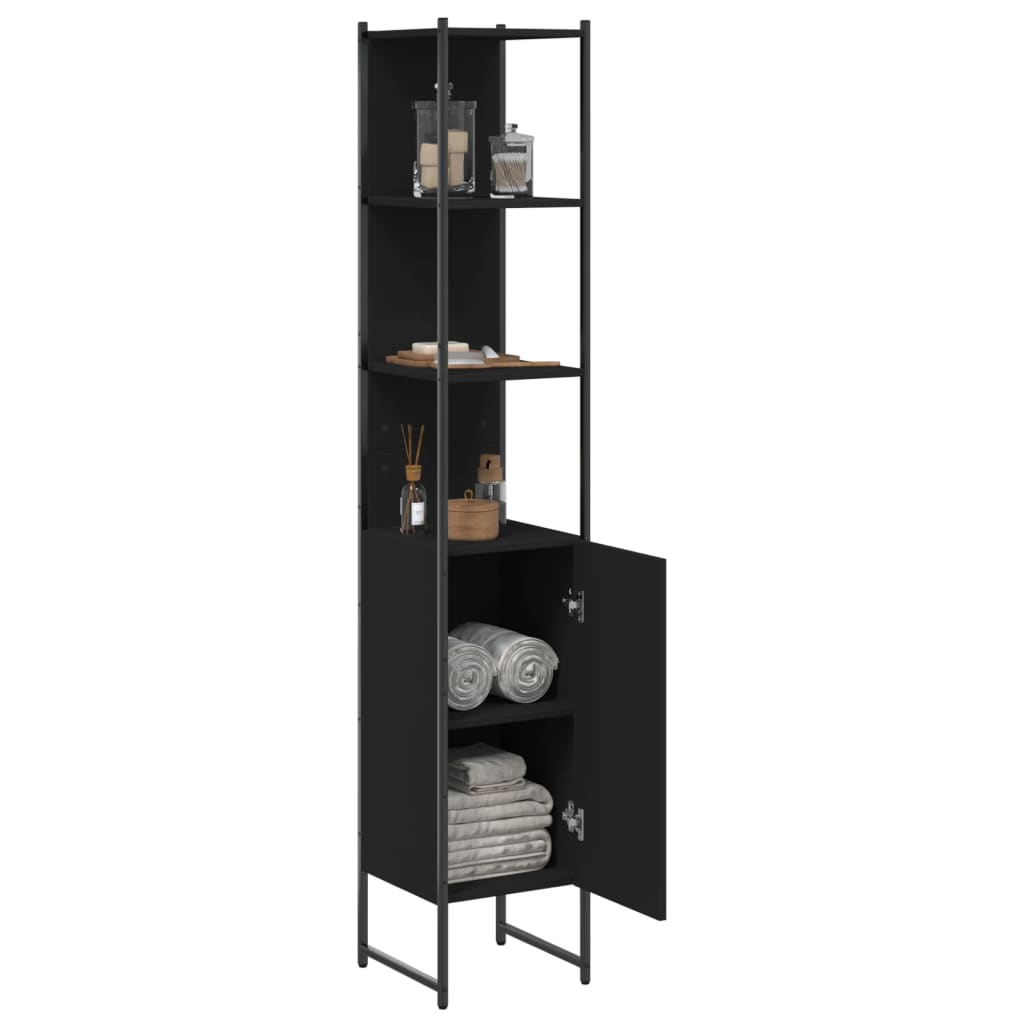 Mobile da Bagno Nero 33x33x185,5 cm in Legno Multistrato
