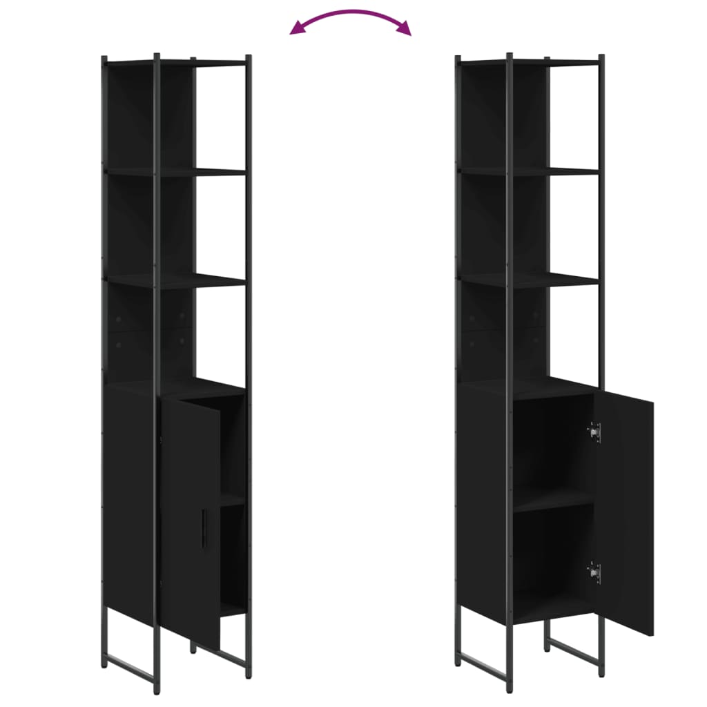 Mobile da Bagno Nero 33x33x185,5 cm in Legno Multistrato