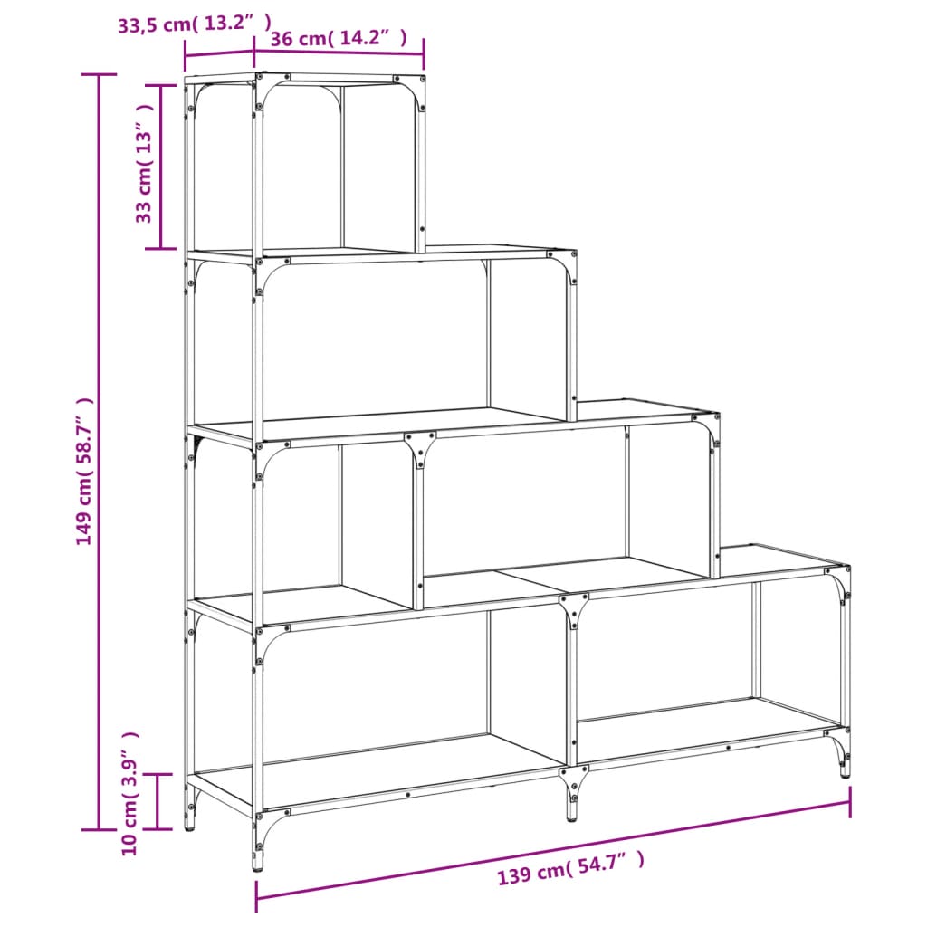 Libreria a 4 Gradini Nera 139x33,5x149 cm in Legno Multistrato