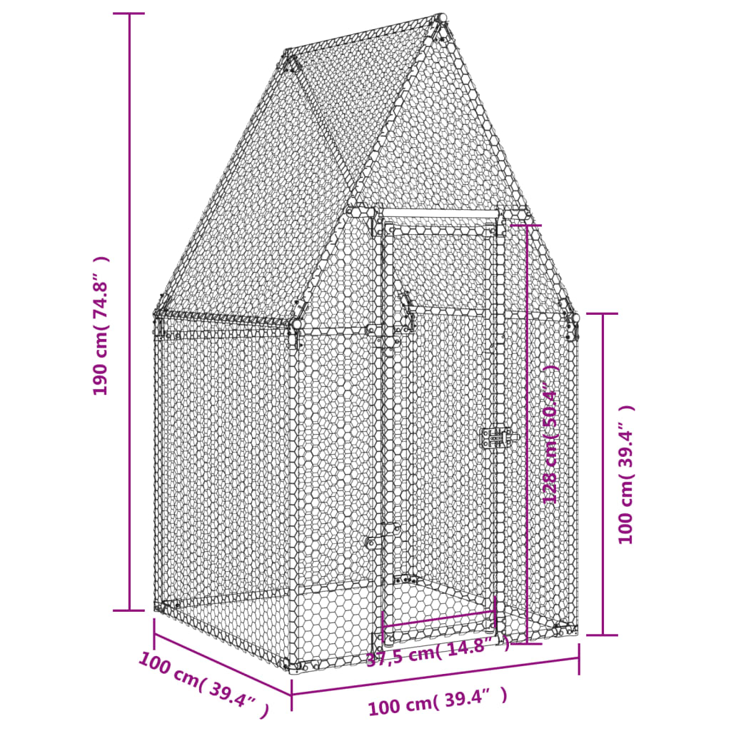 Gabbia per Polli Argento 100x100x190 cm in Acciaio Zincato