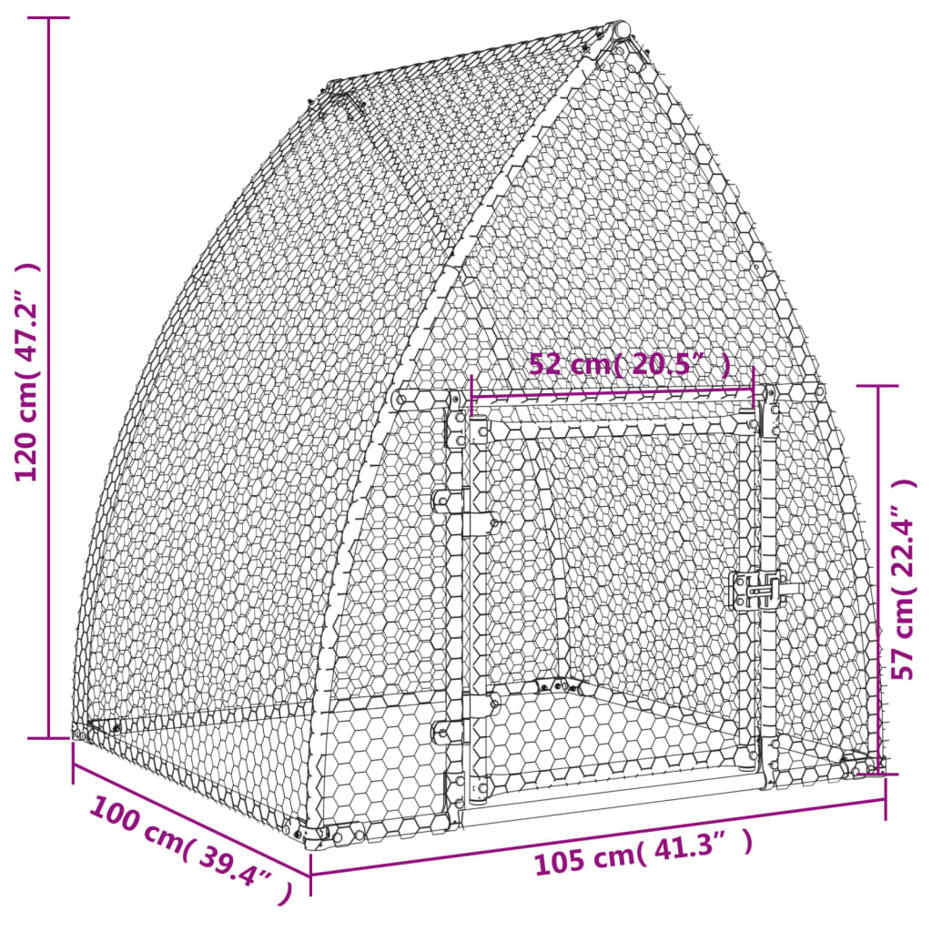 Gabbia per Polli Argento 100x105x120 cm in Acciaio Zincato