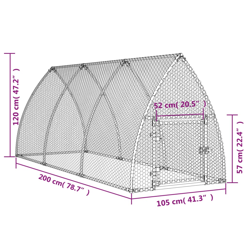 Gabbia per Polli Argento 300x105x120 cm in Acciaio Zincato