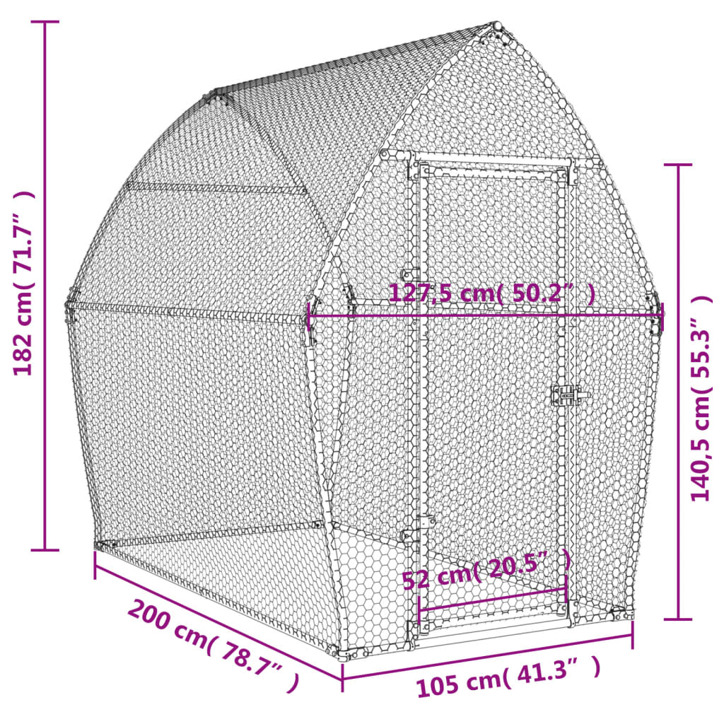 Gabbia per Polli Argento 200x105x182 cm in Acciaio Zincato