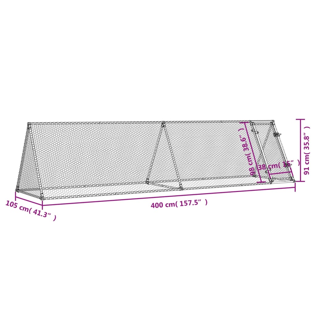 Gabbia per Polli Argento 400x105x91 cm in Acciaio Zincato