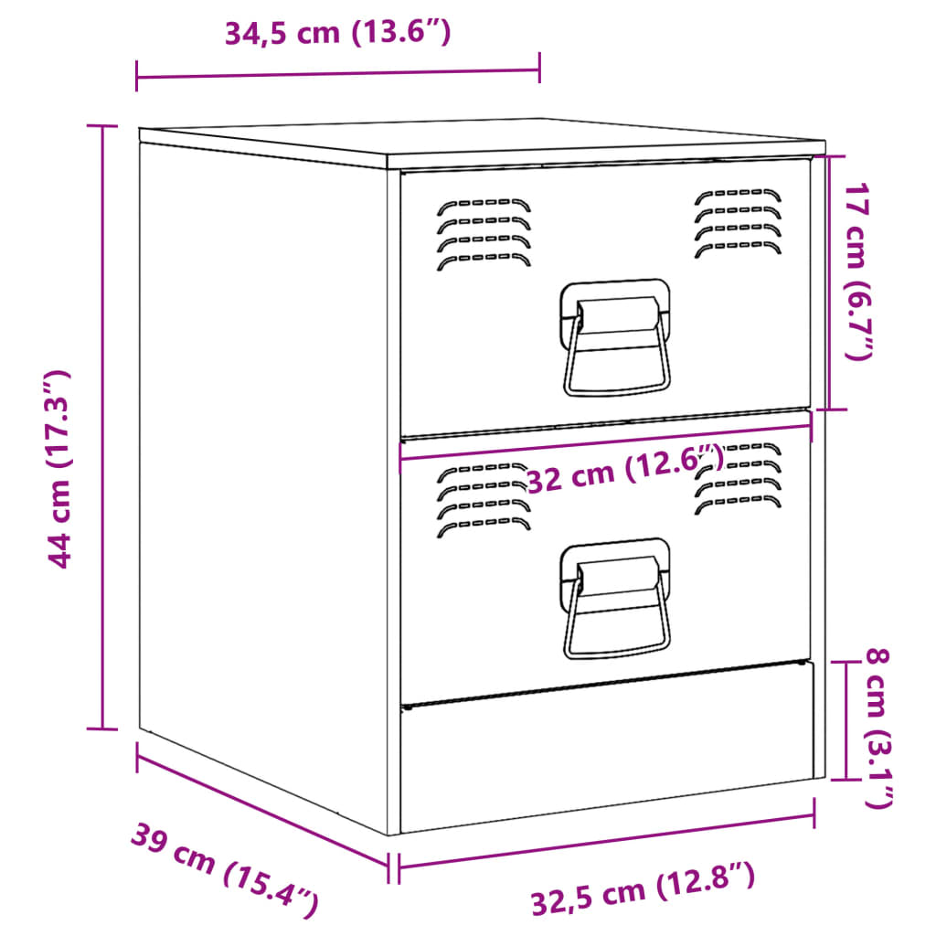 Comodini 2 pz Bianchi 34,5x39x44 cm in Acciaio