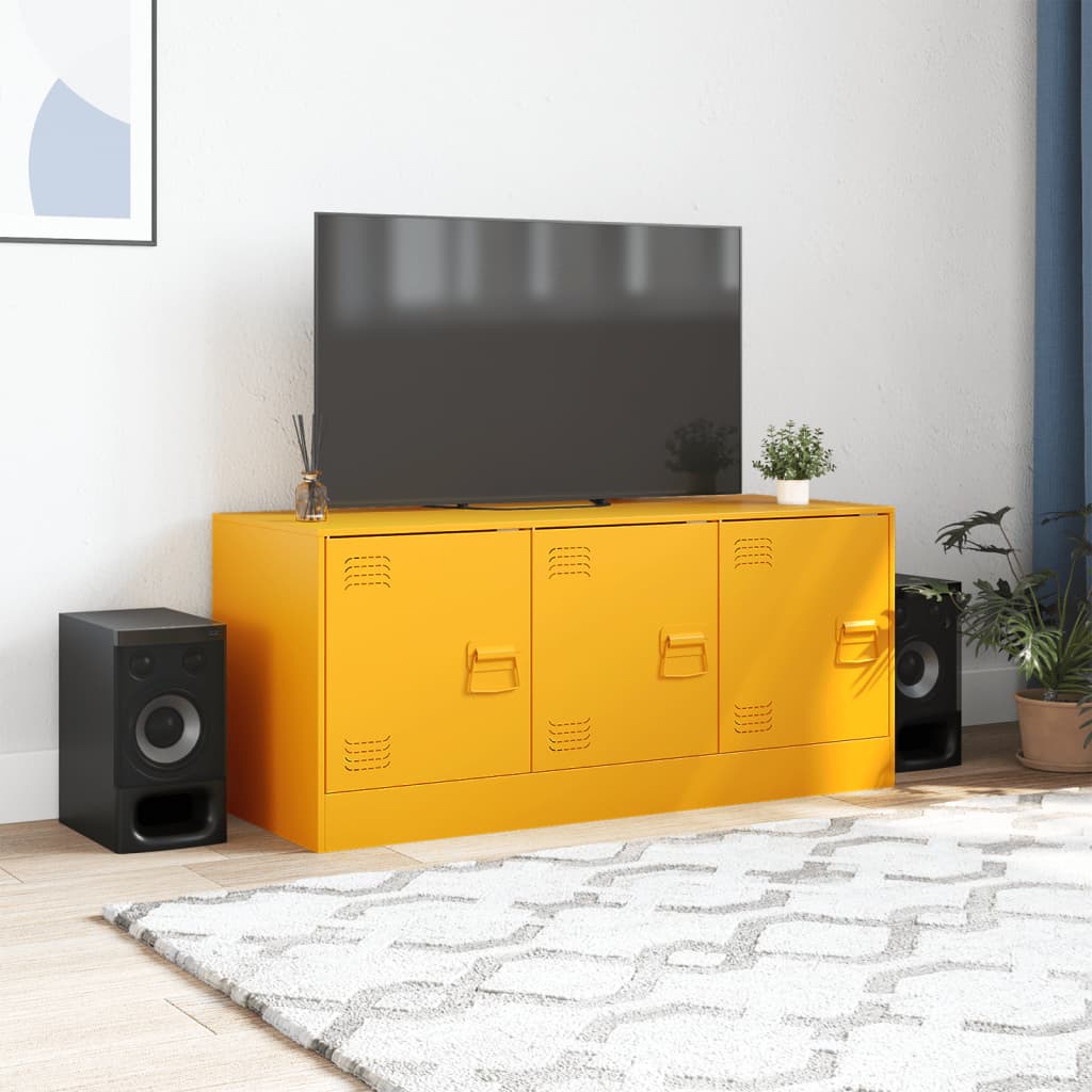 Mobile Porta TV Giallo Senape 99x39x44 cm in Acciaio