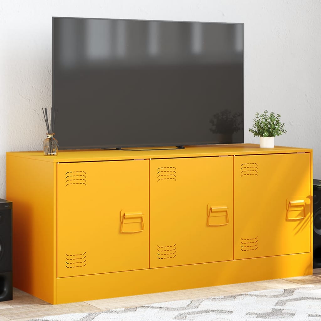 Mobile Porta TV Giallo Senape 99x39x44 cm in Acciaio