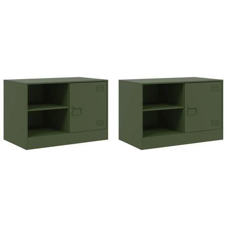 Mobili TV 2 pz Verde Oliva 67x39x44 cm in Acciaio