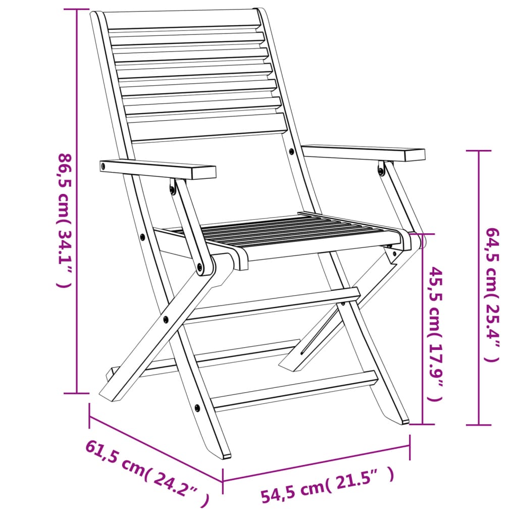 Sedie Giardino Pieghevoli 2pz 54,5x61,5x86,5 cm Massello Acacia