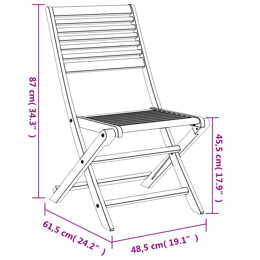 Sedie Giardino Pieghevoli 2 pz 48,5x61,5x87 cm Massello Acacia