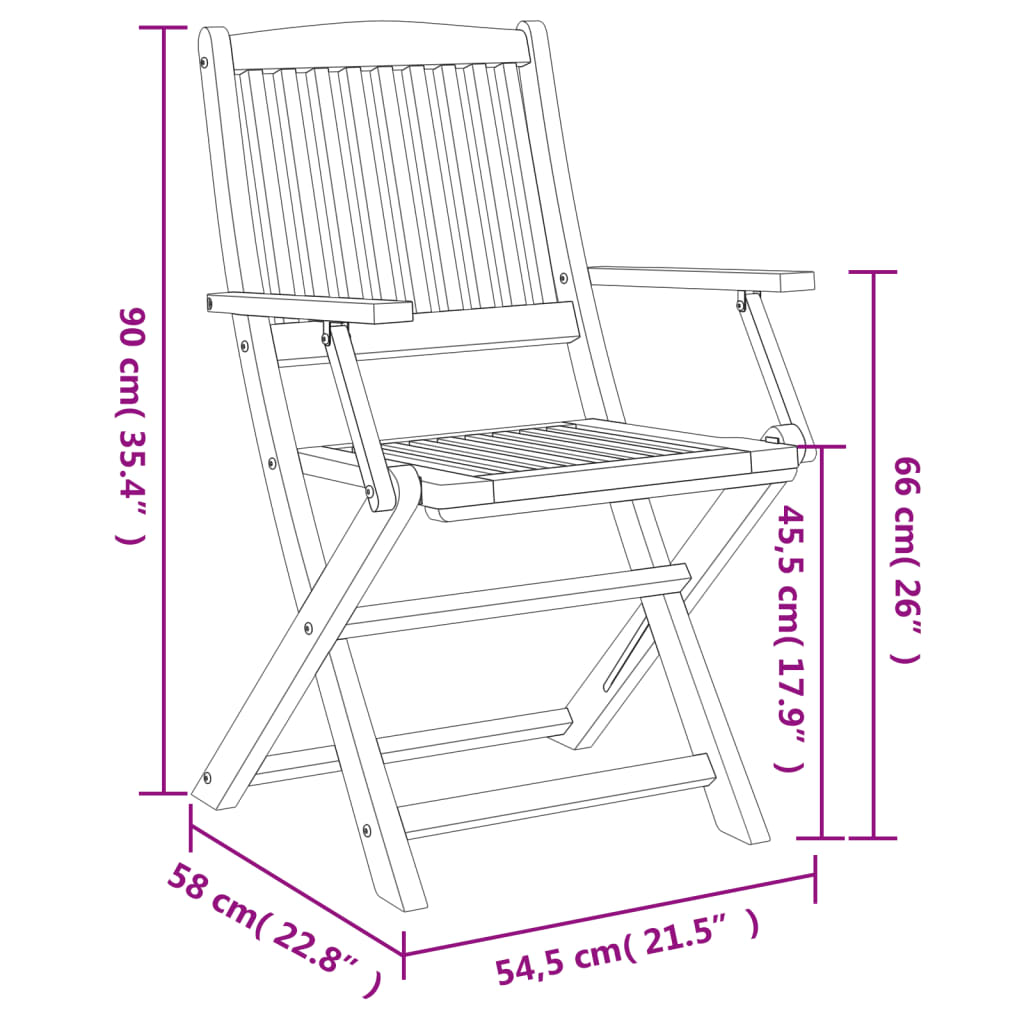 Sedie Giardino Pieghevoli 2 pz 58x54,5x90 cm Massello Acacia