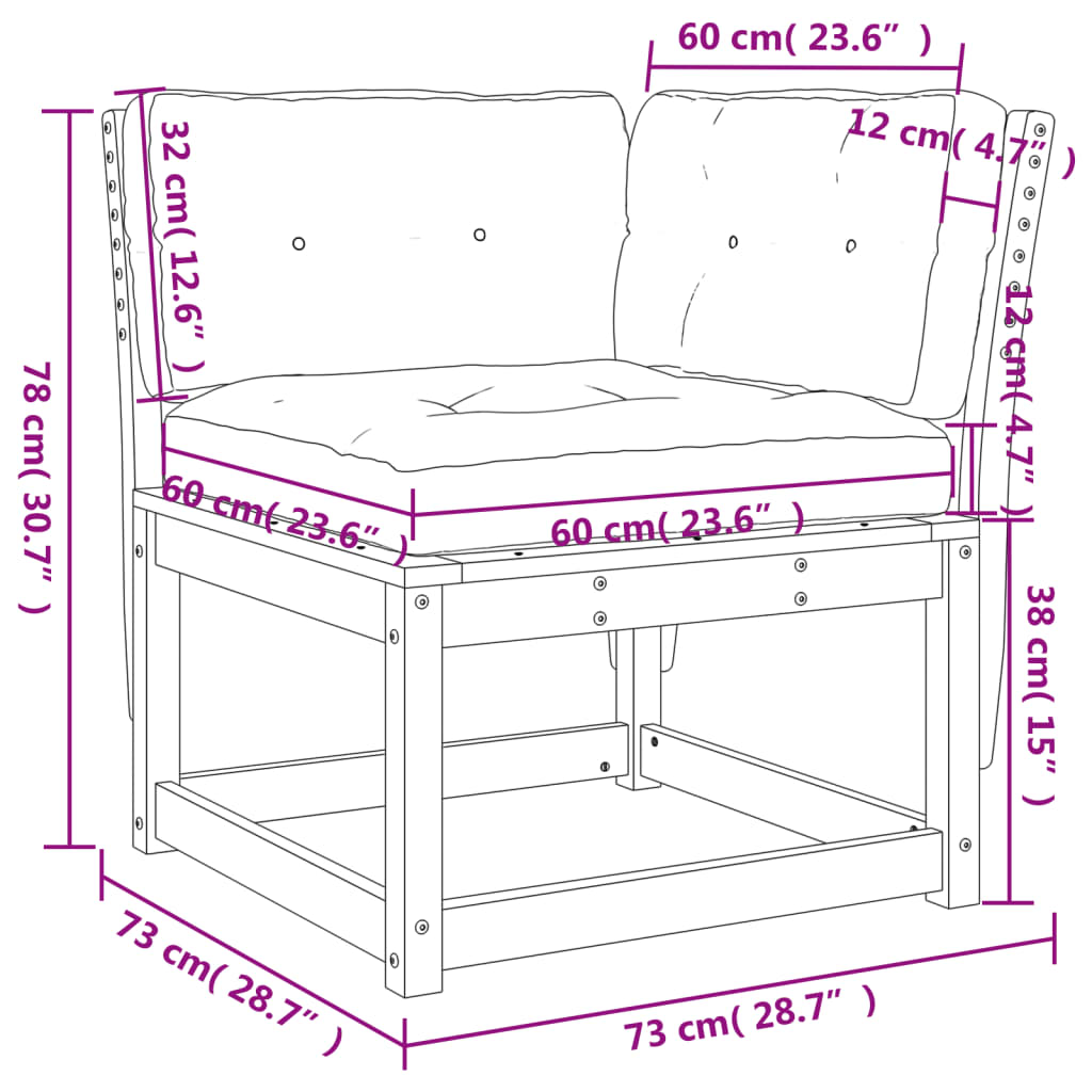 Divano Angolo Giardino Cuscini 73x73x78 Legno Massello Douglas