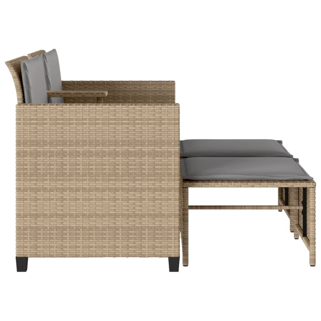 Divano Giardino 2 Posti con Tavolo e Sgabelli Beige Polyrattan