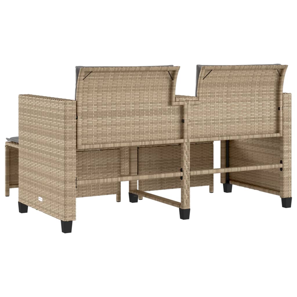 Divano Giardino 2 Posti con Tavolo e Sgabelli Beige Polyrattan