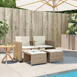 Divano Giardino 2 Posti con Tavolo e Sgabelli Beige Polyrattan