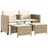 Divano Giardino 2 Posti con Tavolo e Sgabelli Beige Polyrattan