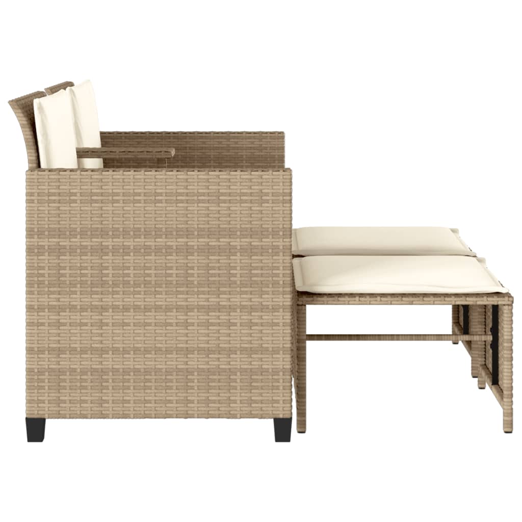 Divano Giardino 2 Posti con Tavolo e Sgabelli Beige Polyrattan